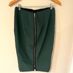 Twilley Atelier Mixed Media Vegan Leather Green Back Full Pencil Skirt Size 8